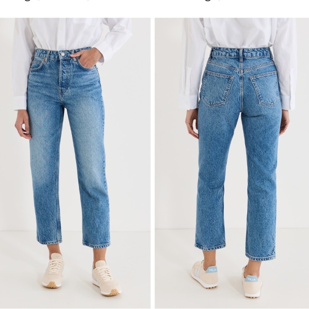 Reformation Cynthia High Rise Straight Cropped Jean Woman 26 Medium Wash Lyocell